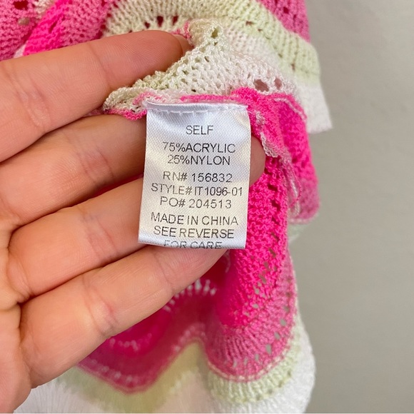 BiBi Pink Pointelle Slouchy Beachy Short Sleeve Knit Top Size Small‎ - Picture 6 of 7